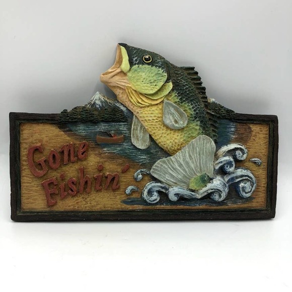 Vintage 1993 Figi Graphics Gone Fishin Wall Art - Picture 2 of 10